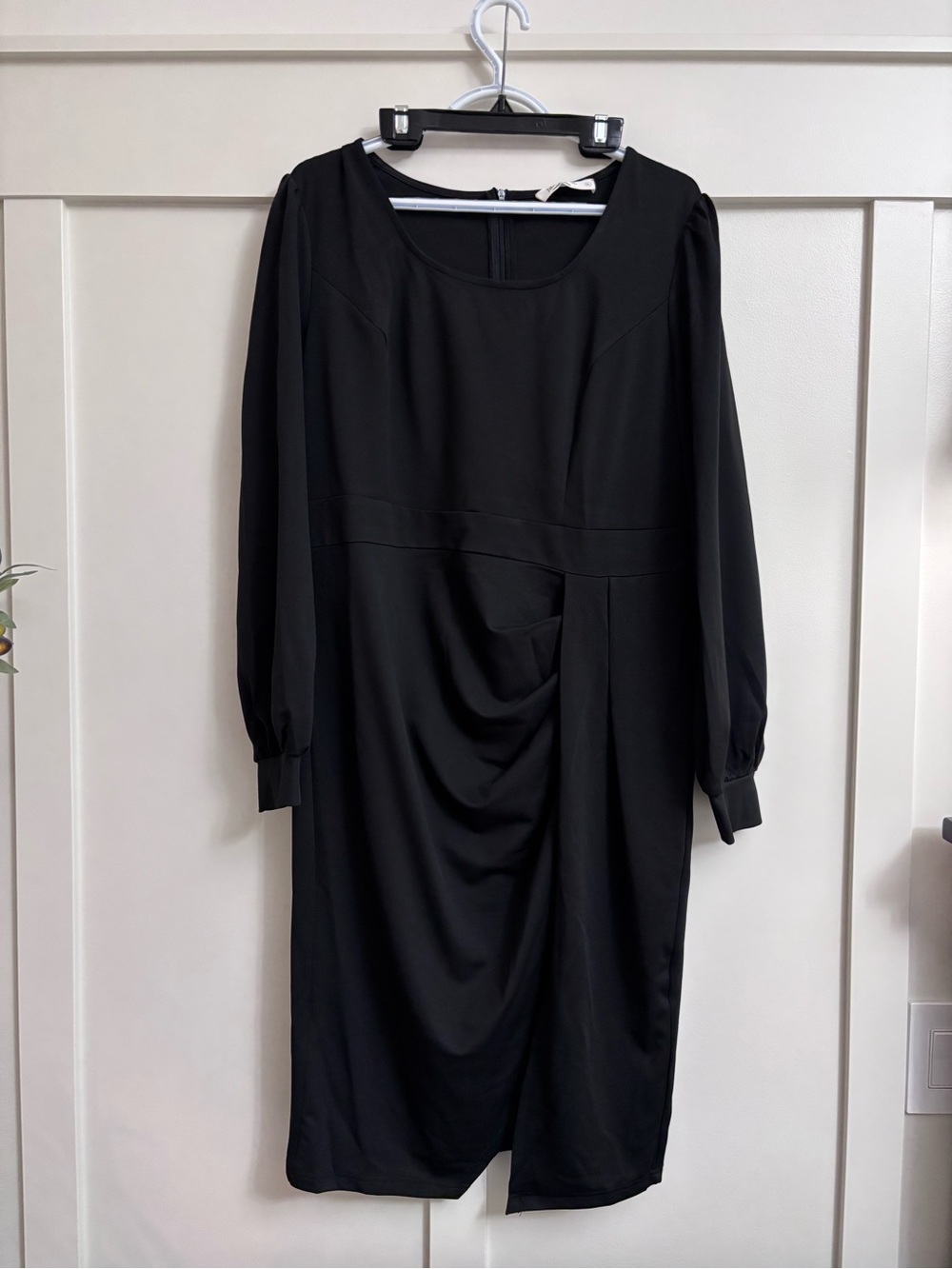 Women's Black Long Sleeve Draped Dress